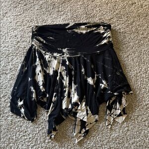 Women’s Tie Dye / Acid Dyed Black and Cream Asymmetrical Mini Skirt Size XS